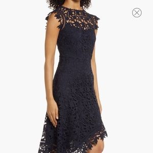 Lace Asymmetric Cocktail Dress (Navy)